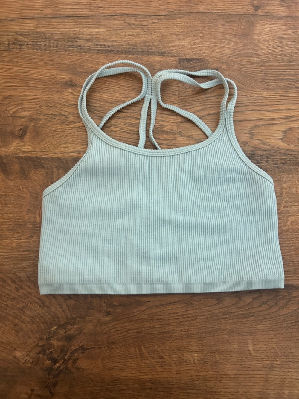 Forever 21 Ribbed Strappy Sports Bra Crop Tank Top - Light Sage Green